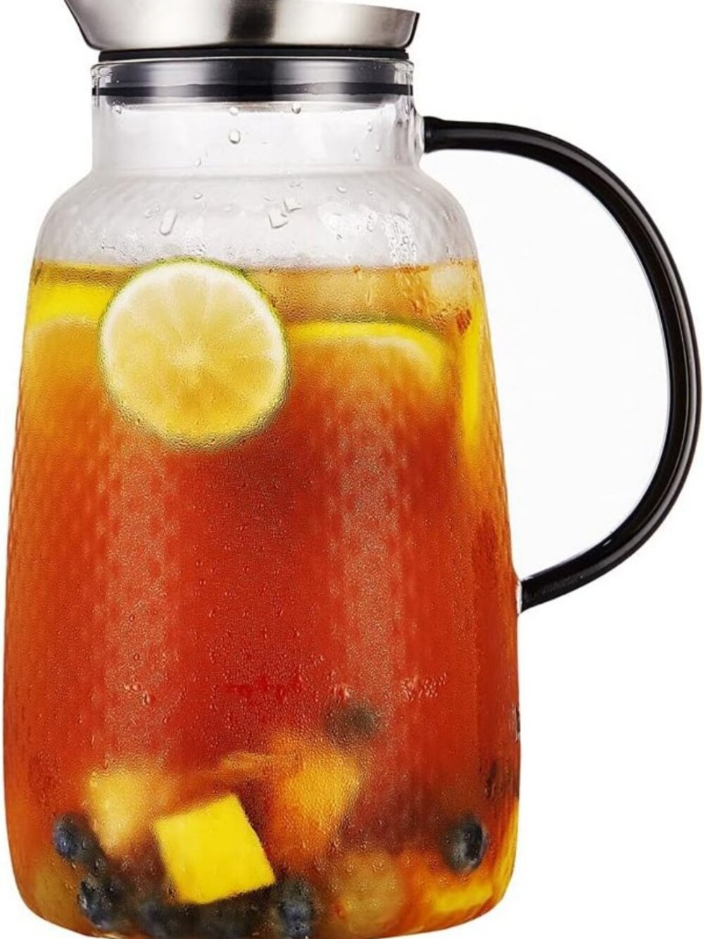 Stylish Glass Pitcher with Stainless Steel Lid for Hot/Cold Beverages, 80 oz